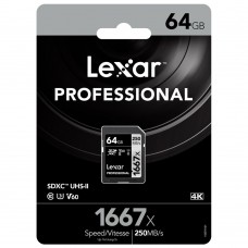 Lexar 1667X Professional 64GB V60 U3 SDXC UHS-II Memory Cards (up to 250MB/s read, 120MB/s write)